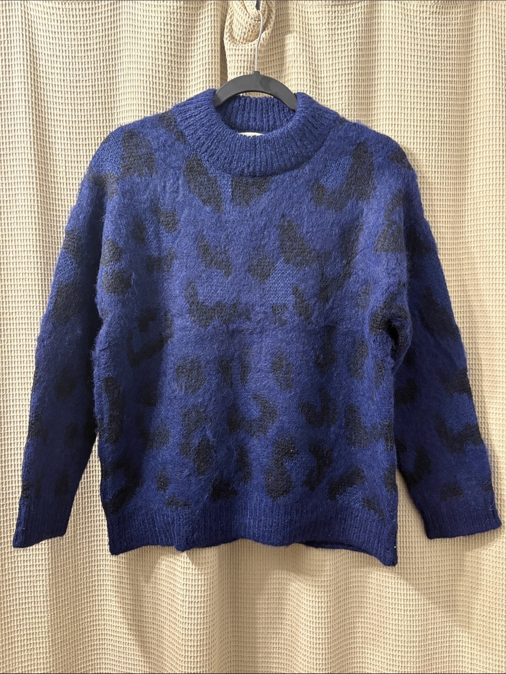 kate spade Royal Blue and Black Leopard-Print Turtleneck Sweater nwot defaced